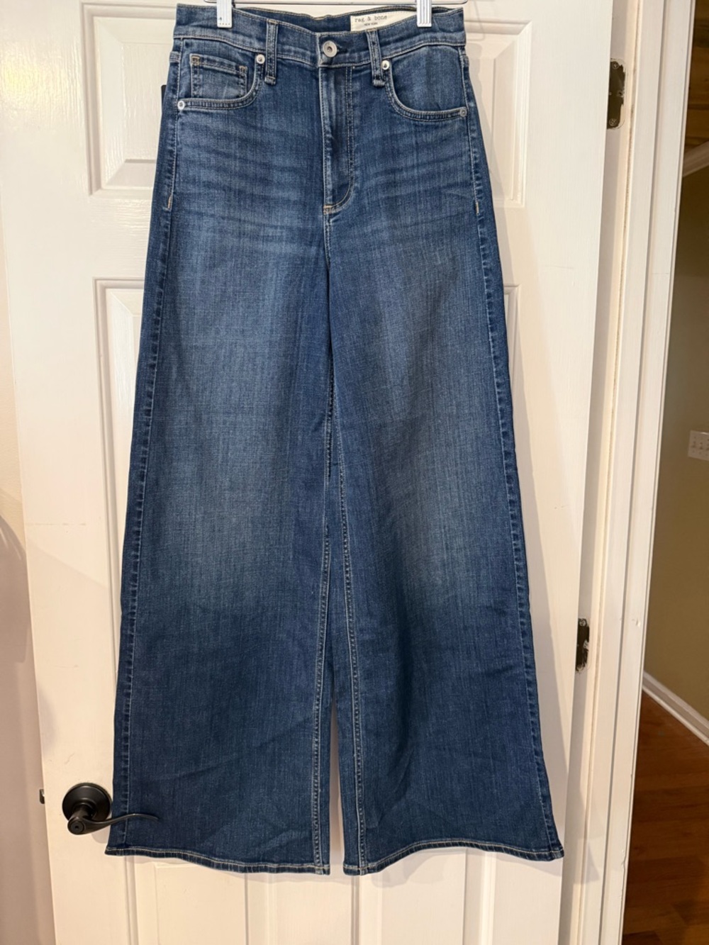 rag & bone Wide-Leg High-Rise Jeans in Medium Blue Wash